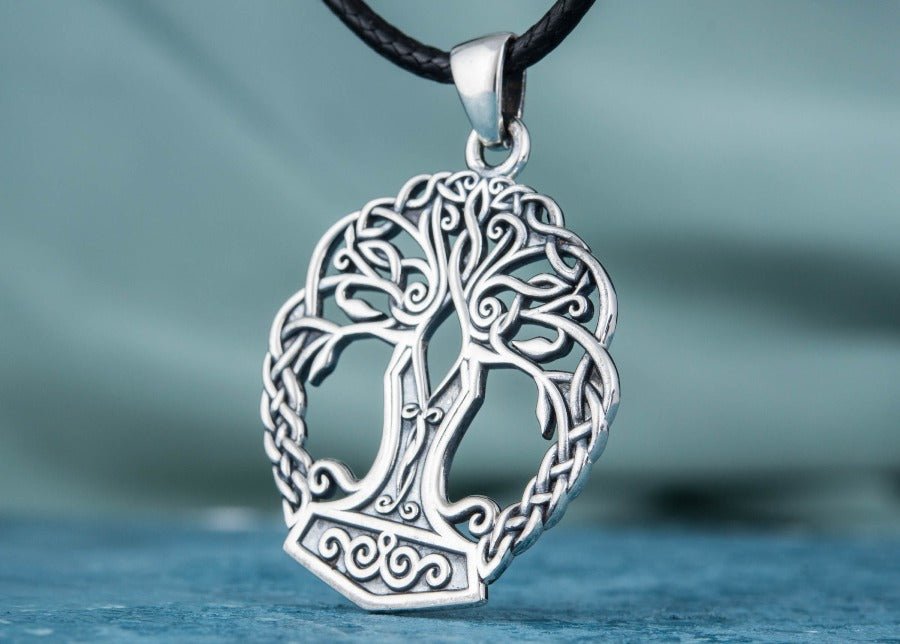 Handmade Yggdrasil & Mjolnir Viking Pendant | Sterling Silver