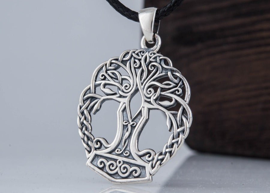 Handmade Yggdrasil & Mjolnir Viking Pendant | Sterling Silver