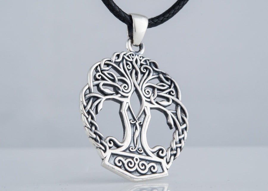 Handmade Yggdrasil & Mjolnir Viking Pendant | Sterling Silver